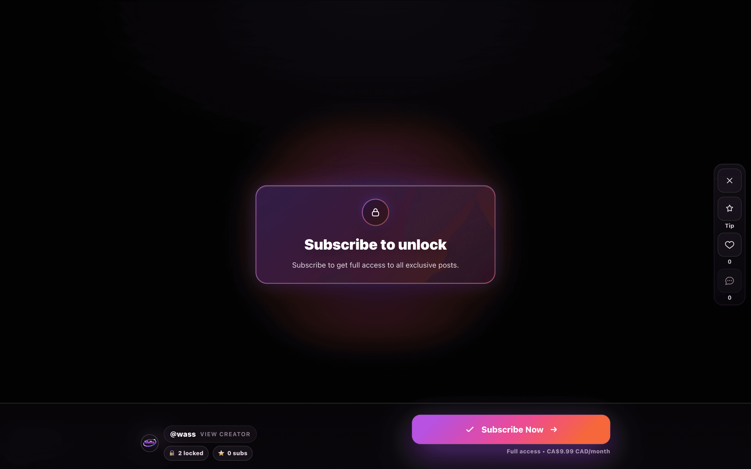 Verapage subscriber-only post viewer showing locked premium creator content